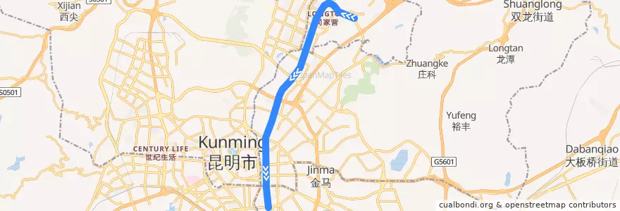 Mapa del recorrido 昆明地铁2号线 de la línea  en 盘龙区.