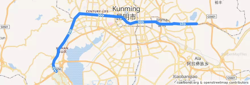Mapa del recorrido 昆明地铁3号线 de la línea  en 昆明市.