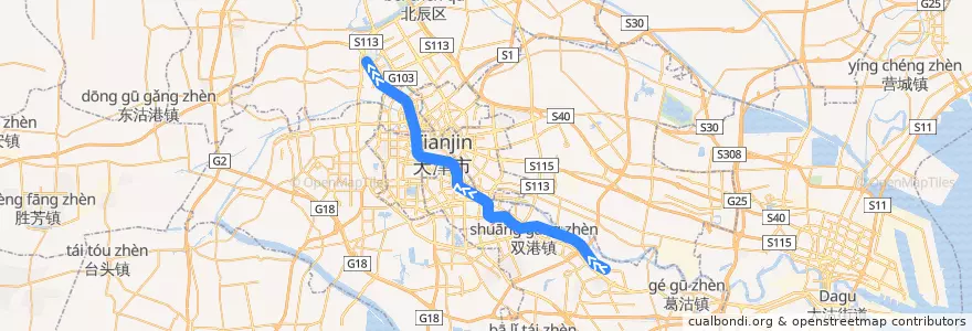 Mapa del recorrido 天津地铁1号线 de la línea  en تيانجين.
