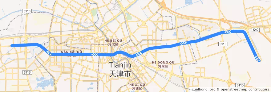 Mapa del recorrido 天津地铁2号线 de la línea  en تیانجین.