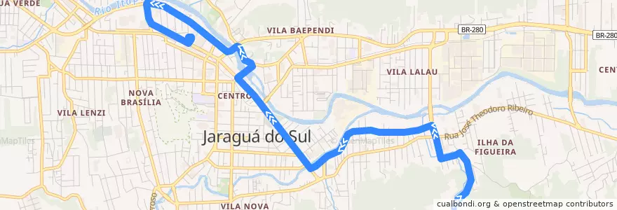 Mapa del recorrido Águas Claras - Terminal de la línea  en Jaraguá do Sul.