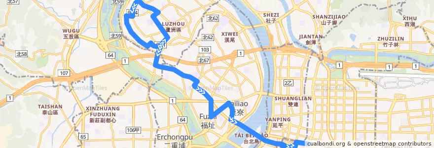 Mapa del recorrido 臺北市 14 蘆洲-臺北車站 (往程) de la línea  en 신베이 시.
