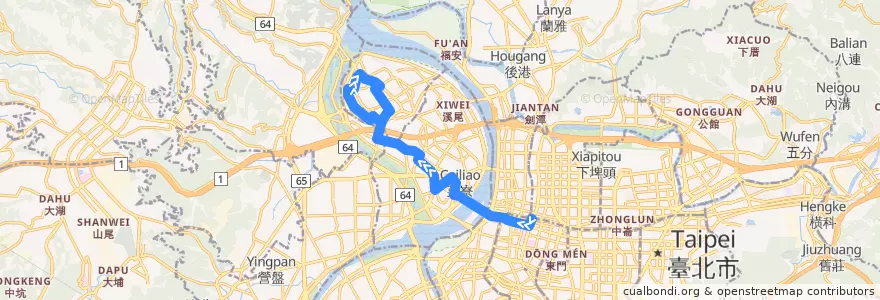 Mapa del recorrido 臺北市 14 臺北車站-蘆洲 (返程) de la línea  en Nouveau Taipei.