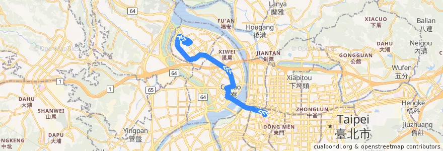 Mapa del recorrido 新北市 藍1 臺北車站-蘆洲 (返程) de la línea  en Nuova Taipei.