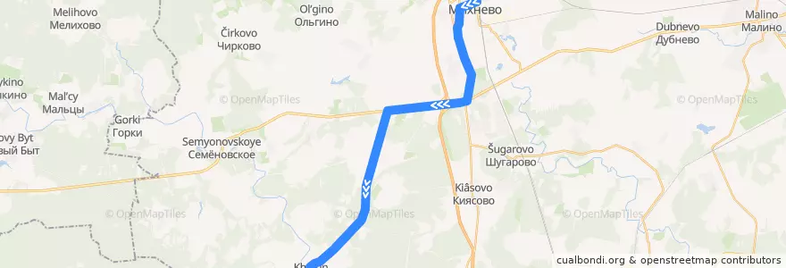 Mapa del recorrido Автобус №36: Михнево – Хатунь de la línea  en City district Stupino.