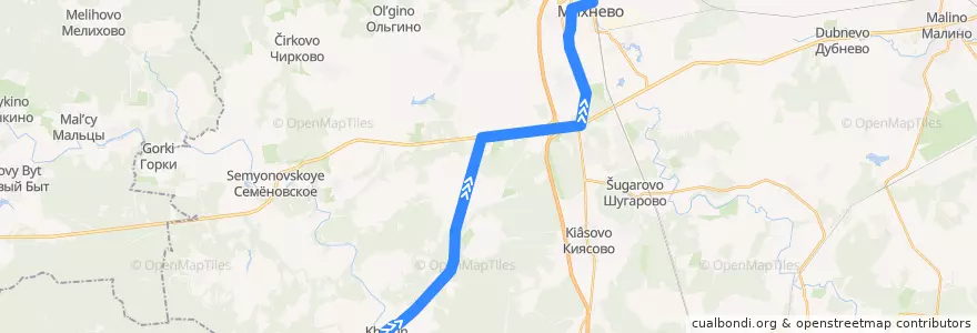 Mapa del recorrido Автобус №36: Хатунь - Михнево de la línea  en City district Stupino.