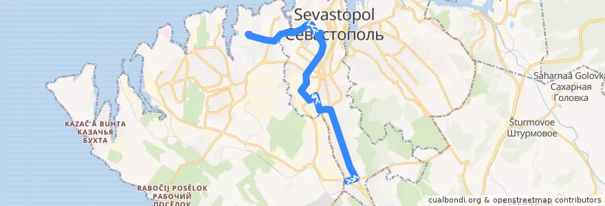 Mapa del recorrido Троллейбус №2: 5-й км - Стрелецкая бухта de la línea  en Ленинский округ.