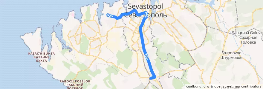 Mapa del recorrido Троллейбус №2: Стрелецкая бухта - 5-й км de la línea  en Севастополь.