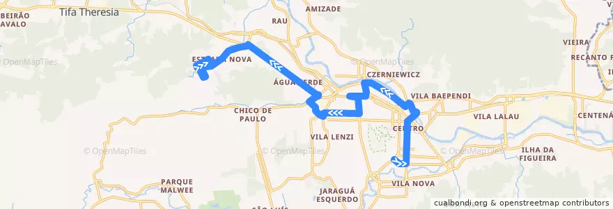 Mapa del recorrido Centro - Lot. Primavera de la línea  en Jaraguá do Sul.