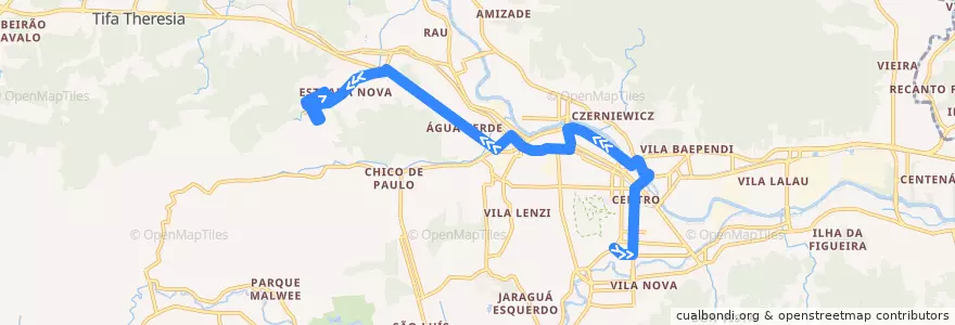 Mapa del recorrido Centro - Lot. Jomar de la línea  en Jaraguá do Sul.