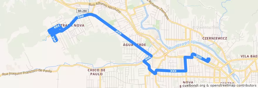 Mapa del recorrido Lot. Jomar - Terminal de la línea  en Jaraguá do Sul.
