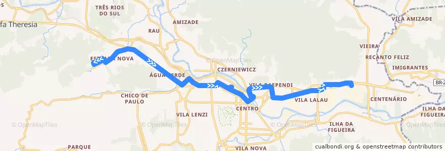 Mapa del recorrido Lot. Jomar - WEG II Extensão de la línea  en Jaraguá do Sul.