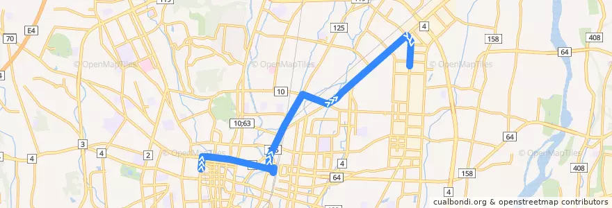 Mapa del recorrido 関東自動車バス 宇都宮東武⇒竹林⇒平出工業団地 de la línea  en Utsunomiya.