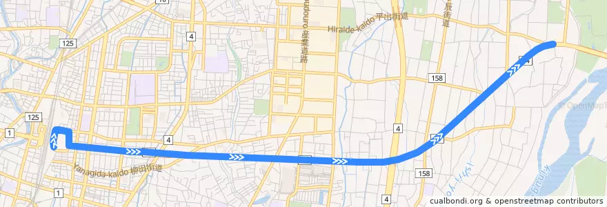 Mapa del recorrido 関東自動車バス[11] 宇都宮駅東口⇒新道⇒柳田車庫 de la línea  en Utsunomiya.