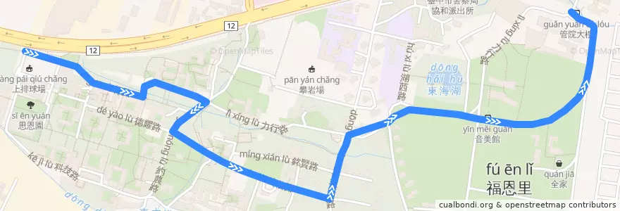 Mapa del recorrido 東海大學校園公車（去程） de la línea  en 시툰 구.