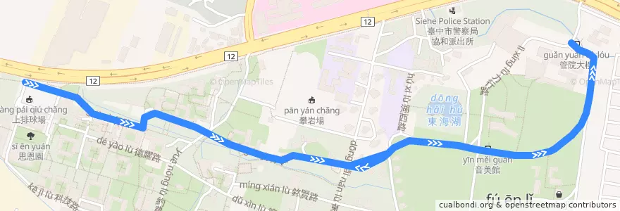 Mapa del recorrido 東海大學校園公車（回程） de la línea  en Xitun District.
