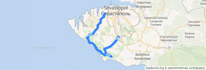 Mapa del recorrido Автобус №3: 5-й километр Балаклавского шоссе - Фиолент - ЦУМ de la línea  en Sewastopol.