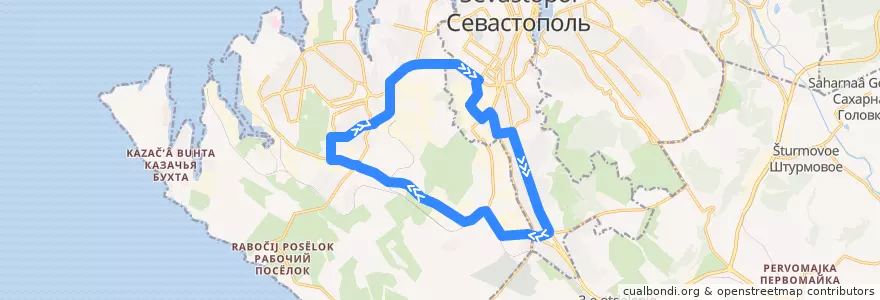 Mapa del recorrido Троллейбус №8: 5-й км - ул. Моринеско - 5-й км (кольцевой) de la línea  en Севастополь.