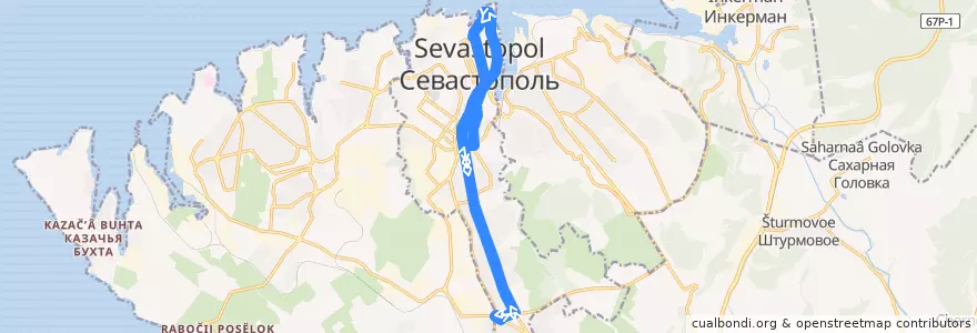 Mapa del recorrido Троллейбус №12: 5-й км - пл. Нахимова de la línea  en Ленинский округ.