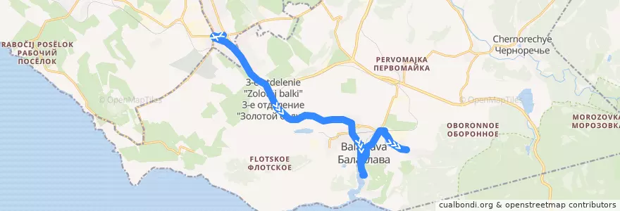 Mapa del recorrido Автобус №9: 5-й километр - Балаклава (2-е отделение Золотой Балки) de la línea  en Балаклавский округ.