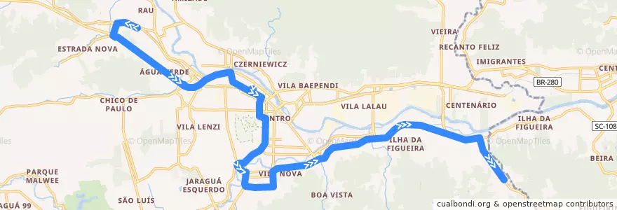 Mapa del recorrido Católica - Pedreira de la línea  en Jaraguá do Sul.
