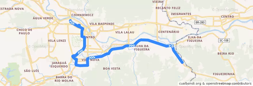 Mapa del recorrido Kolbach - Pedreira de la línea  en Jaraguá do Sul.
