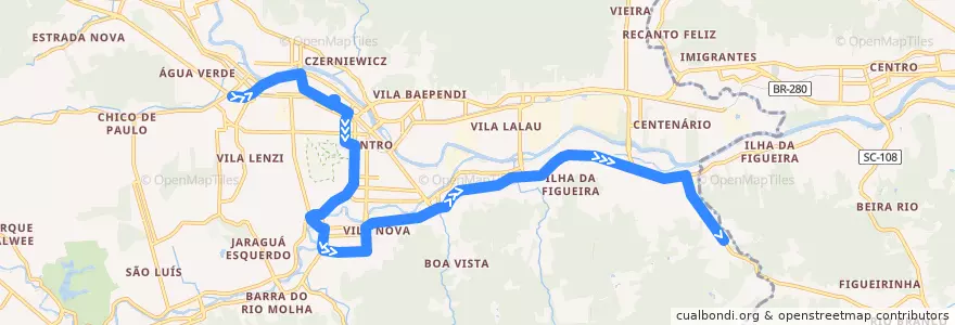 Mapa del recorrido LMG - Lot. Malibu de la línea  en Jaraguá do Sul.