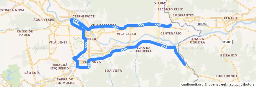 Mapa del recorrido WEG II - Lot. Malibu de la línea  en Jaraguá do Sul.