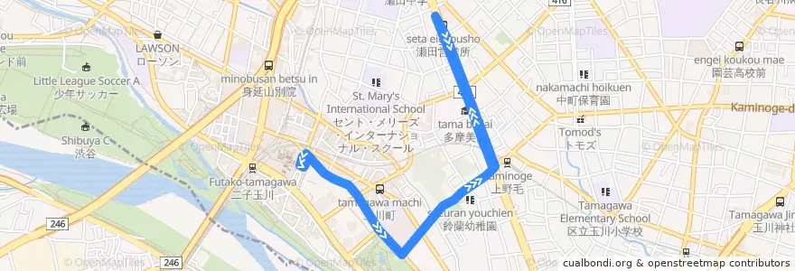 Mapa del recorrido 遊園地線 de la línea  en 世田谷区.