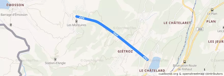 Mapa del recorrido Funiculaire : Montée 2 de la línea  en Finhaut.
