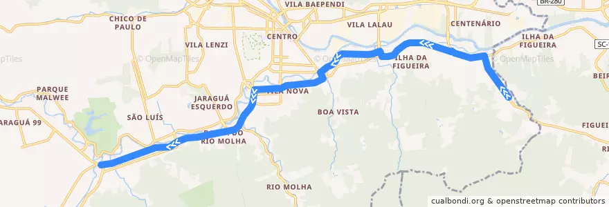 Mapa del recorrido Presollo - Malwee de la línea  en Jaraguá do Sul.