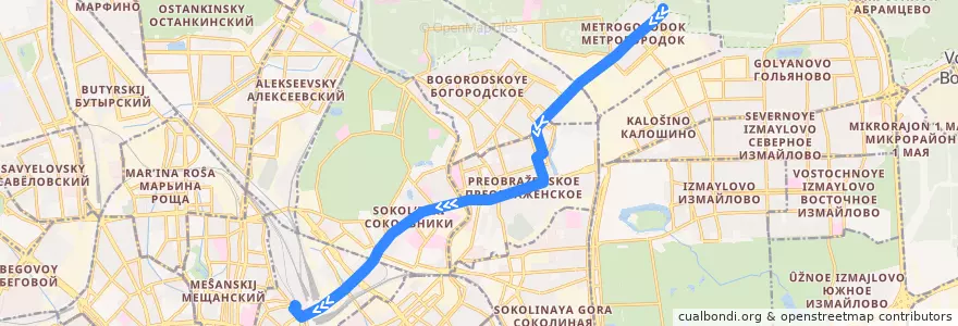 Mapa del recorrido Трамвай 13: Метрогородок => Каланчёвская улица de la línea  en Moskou.