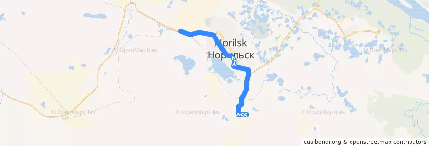 Mapa del recorrido Автобус №5А: ОВЦ - ул. Комсомольская - Медный завод de la línea  en городской округ Норильск.