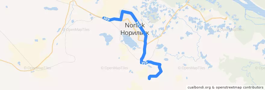 Mapa del recorrido Автобус №6: Медный завод - ЦООП de la línea  en Norilsk.