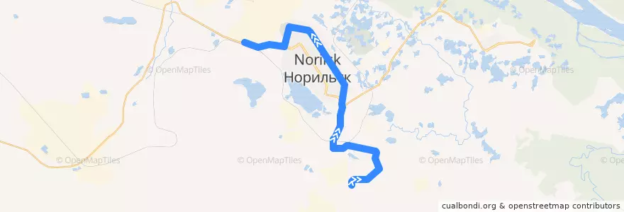 Mapa del recorrido Автобус №6: ЦООП - Медный завод de la línea  en городской округ Норильск.
