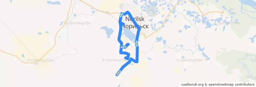 Mapa del recorrido Автобус №12: рудник "Заполярный" - УАДиС de la línea  en городской округ Норильск.
