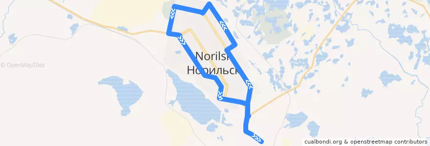 Mapa del recorrido Автобус №14А: УТВГС - ул. Комсомольская - АДЦ - УТВГС de la línea  en городской округ Норильск.