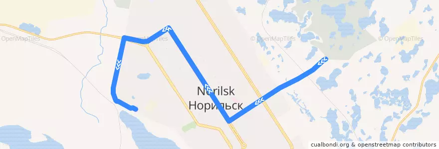 Mapa del recorrido Автобус №15: Ритуальный зал - ул. Набережная Урванцева de la línea  en Norilsk.