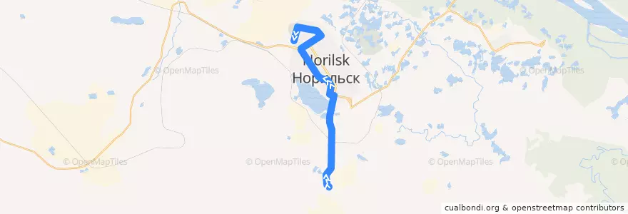 Mapa del recorrido Автобус №16А: АБК "НПОПАТ" - ул. Комсомольская - АДЦ de la línea  en городской округ Норильск.
