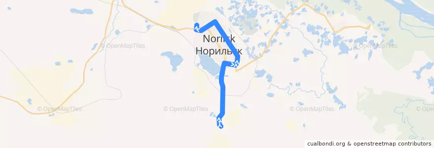 Mapa del recorrido Автобус №16Б: АБК "НПОПАТ" - ул. Талнахская - АДЦ de la línea  en городской округ Норильск.