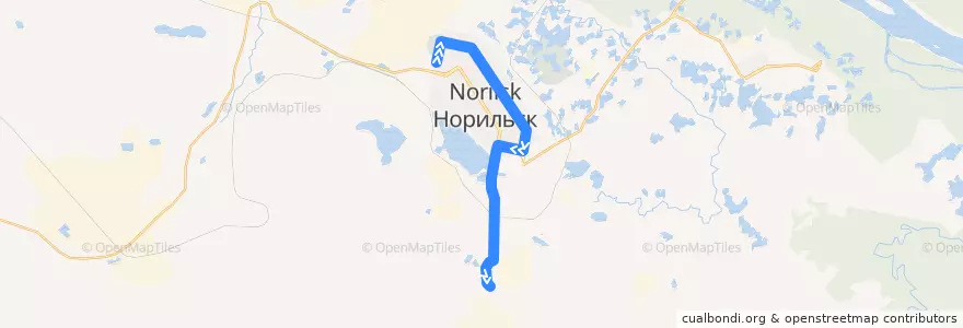 Mapa del recorrido Автобус №16Б: АДЦ - ул. Талнахская - АБК "НПОПАТ" de la línea  en ノリリスク管区.