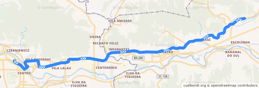 Mapa del recorrido Jaraguá do Sul - Guaramirim de la línea  en Microrregião de Joinville.