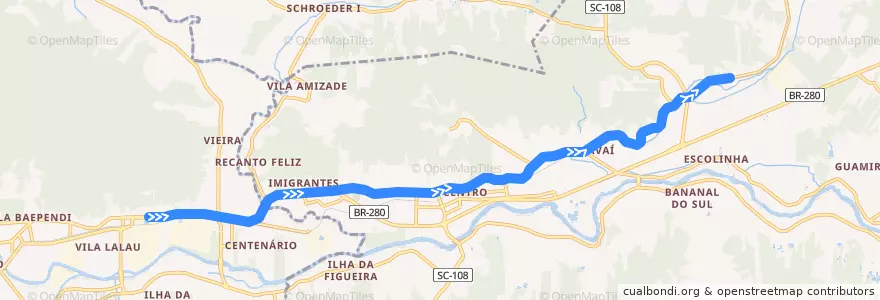 Mapa del recorrido WEG II - Guaramirim de la línea  en Microrregião de Joinville.