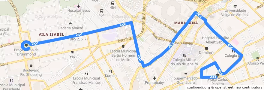 Mapa del recorrido Ônibus 605 - São Francisco Xavier → Vila Isabel de la línea  en Rio de Janeiro.