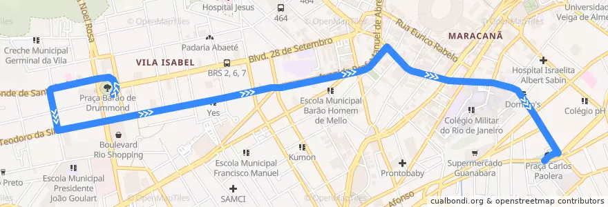 Mapa del recorrido Ônibus 605 - Vila Isabel → São Francisco Xavier de la línea  en Rio de Janeiro.