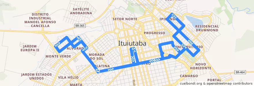 Mapa del recorrido Alvorada - Ipiranga de la línea  en Ituiutaba.