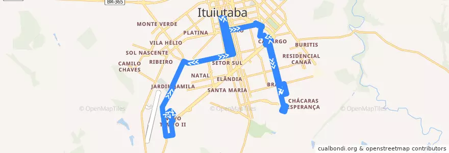 Mapa del recorrido Novo Tempo II - Eldorado - Via 31 de la línea  en Ituiutaba.