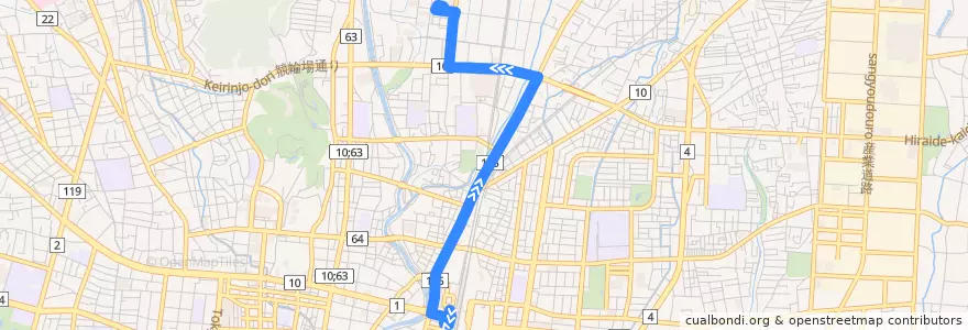 Mapa del recorrido 関東自動車バス[18] 宇都宮駅⇒竹林⇒済生会病院 de la línea  en 宇都宮市.