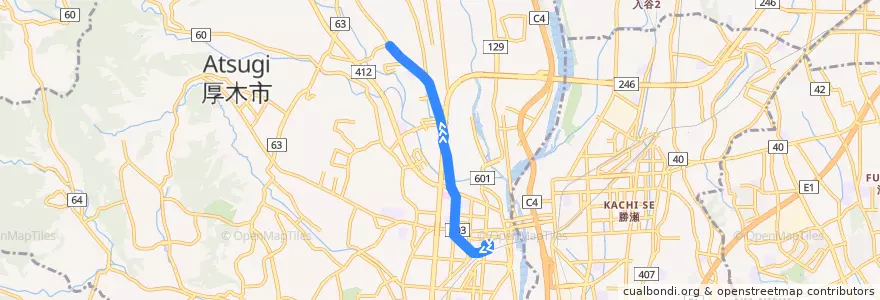 Mapa del recorrido 厚08 de la línea  en Atsugi.