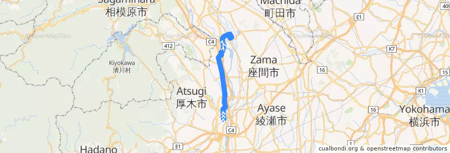 Mapa del recorrido 厚79 de la línea  en 가나가와현.